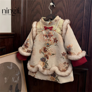 Ningli Girls' New Year's Clothes dress Winter fleece-lined New Children's National Style Tang Suit Baby Girls' New Year Clothes Fashion