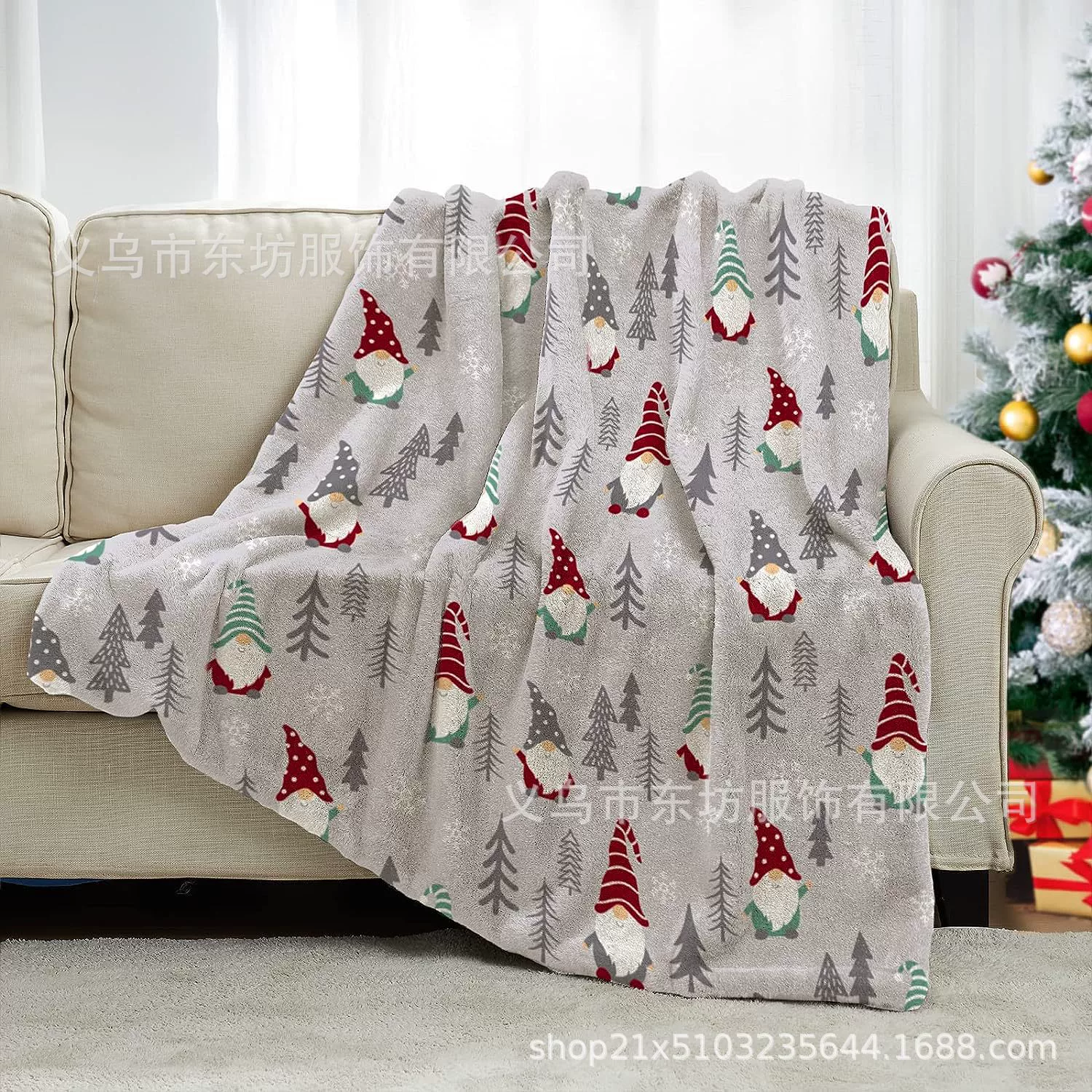 Удобное одеяло гнома счастья, узор рождественского гнома, теплое роскошное плюшевое одеяло молочно-белого цвета, супер мягкое