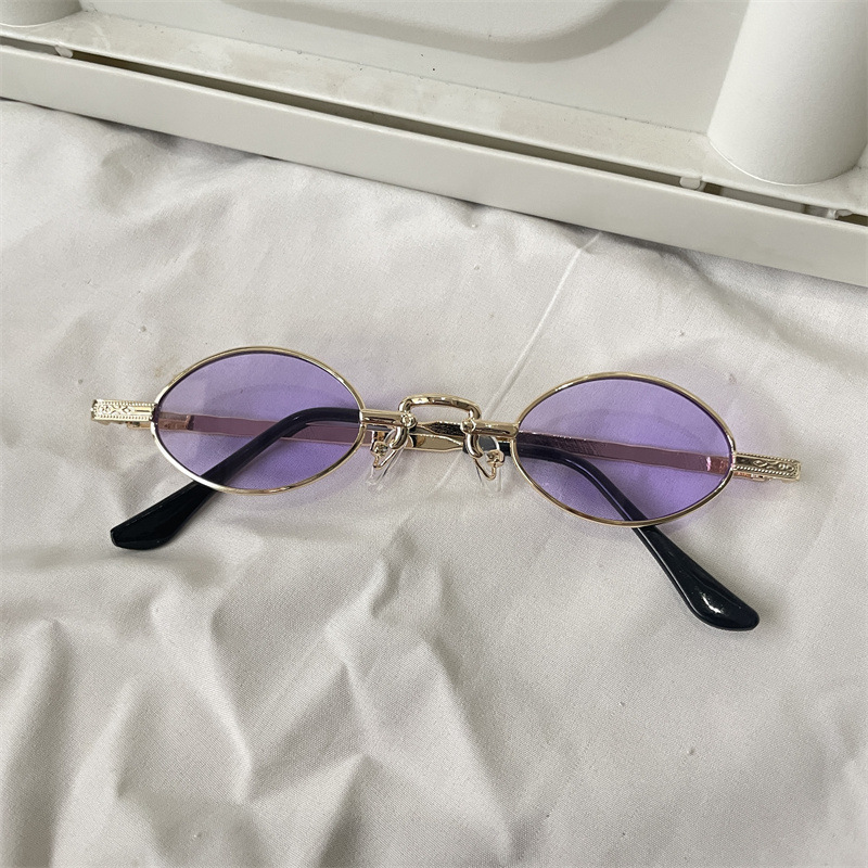レトロな円枠サングラス紫色のドーパミンギャルメガネ男紫外線防止近視サングラス女性の丸い顔