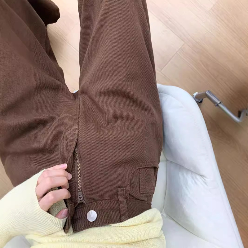 咖色高腰牛仔裤女2025春季新款显瘦宽松垂感直筒拖地裤子慵懒风|undefined