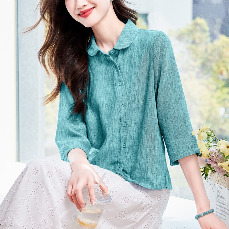 Women's linen shirt from the boutique, 2026 summer new fashion, youthful texture, elegant top for middle-aged mothers