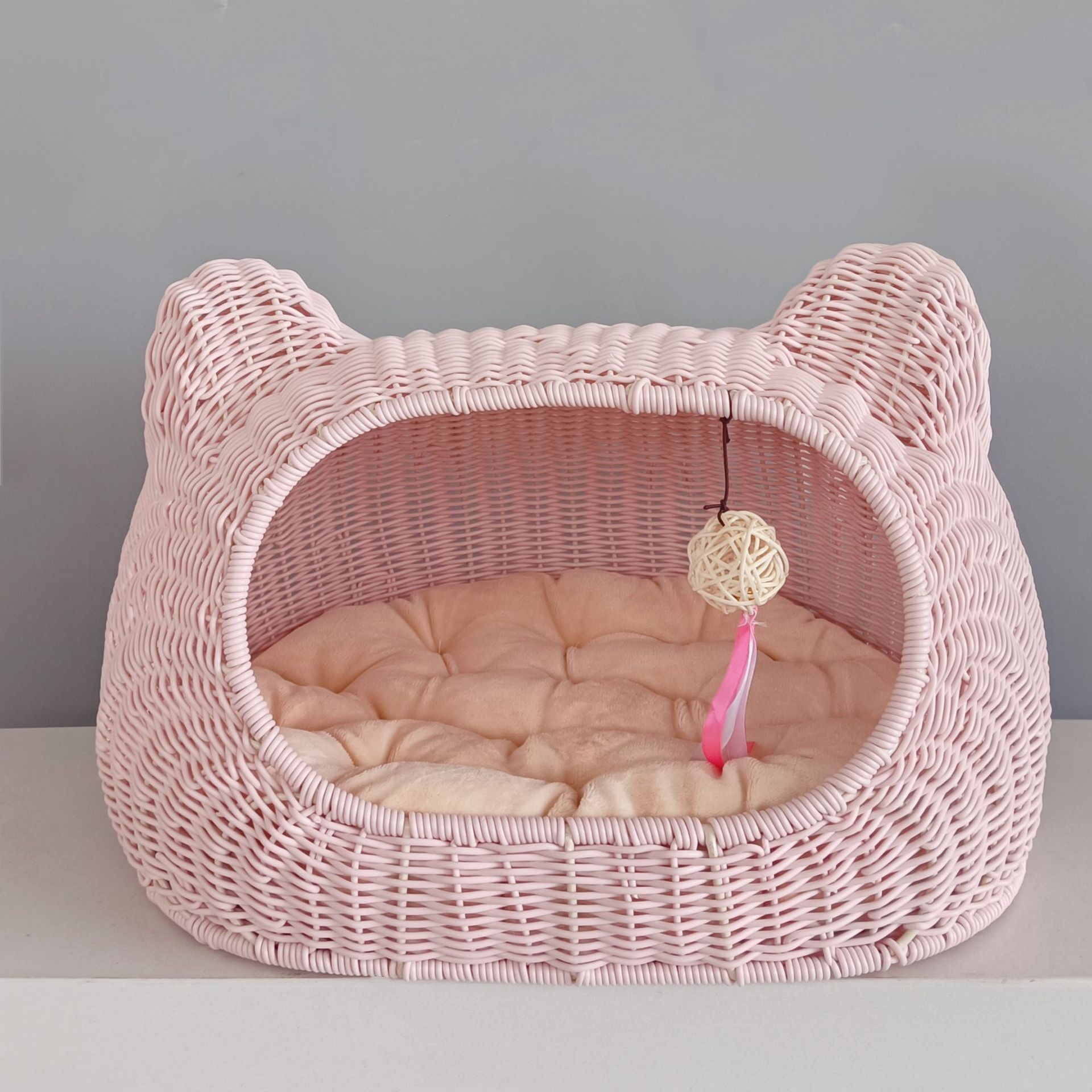 Lavable ratán gato nido cuatro estaciones universal gato jaula perrera suministros para mascotas tejido a mano semi-cerrado gato nido