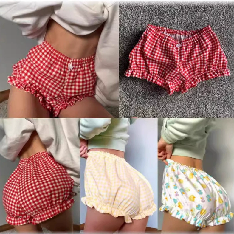 24146 # Европейские и американские новые стильные персонализированные шорты в клетку с высокой талией и маленьким бантом, шорты