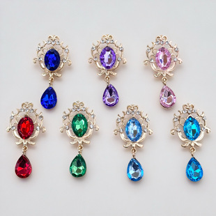 48*25mm New Diamond Buckle Retro Alloy Water Drop Pendant Flats Bottom Rhinestone Clothing Hair Accessories Jewelry Accessories Wholesale