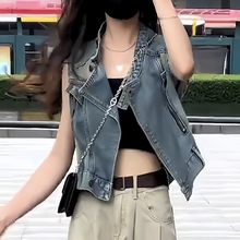 2025夏季新款韩版宽松水洗复古无袖牛仔马甲坎肩背心女时尚显瘦潮