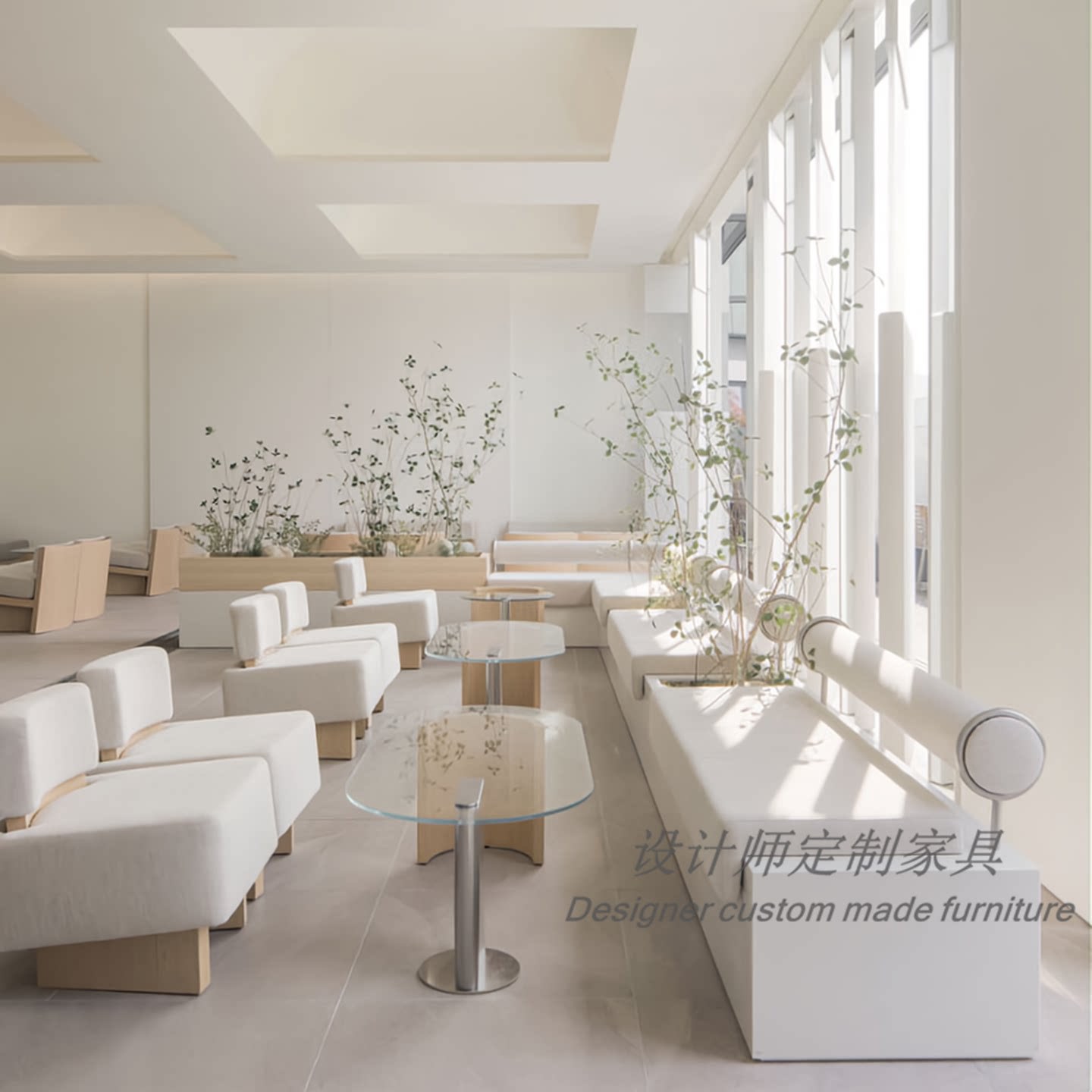 Designer's creative long bench for shopping malls, clubs, reception areas, hotel lobbies, sales offices, and rest areas