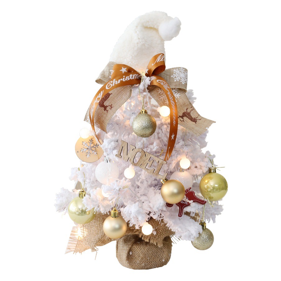 Mini Árbol de Navidad de Terciopelo Nuevo, Transfronterizo, Blanco, Decoración Navideña, Árbol con Luces LED Blancas, Adornos Navideños