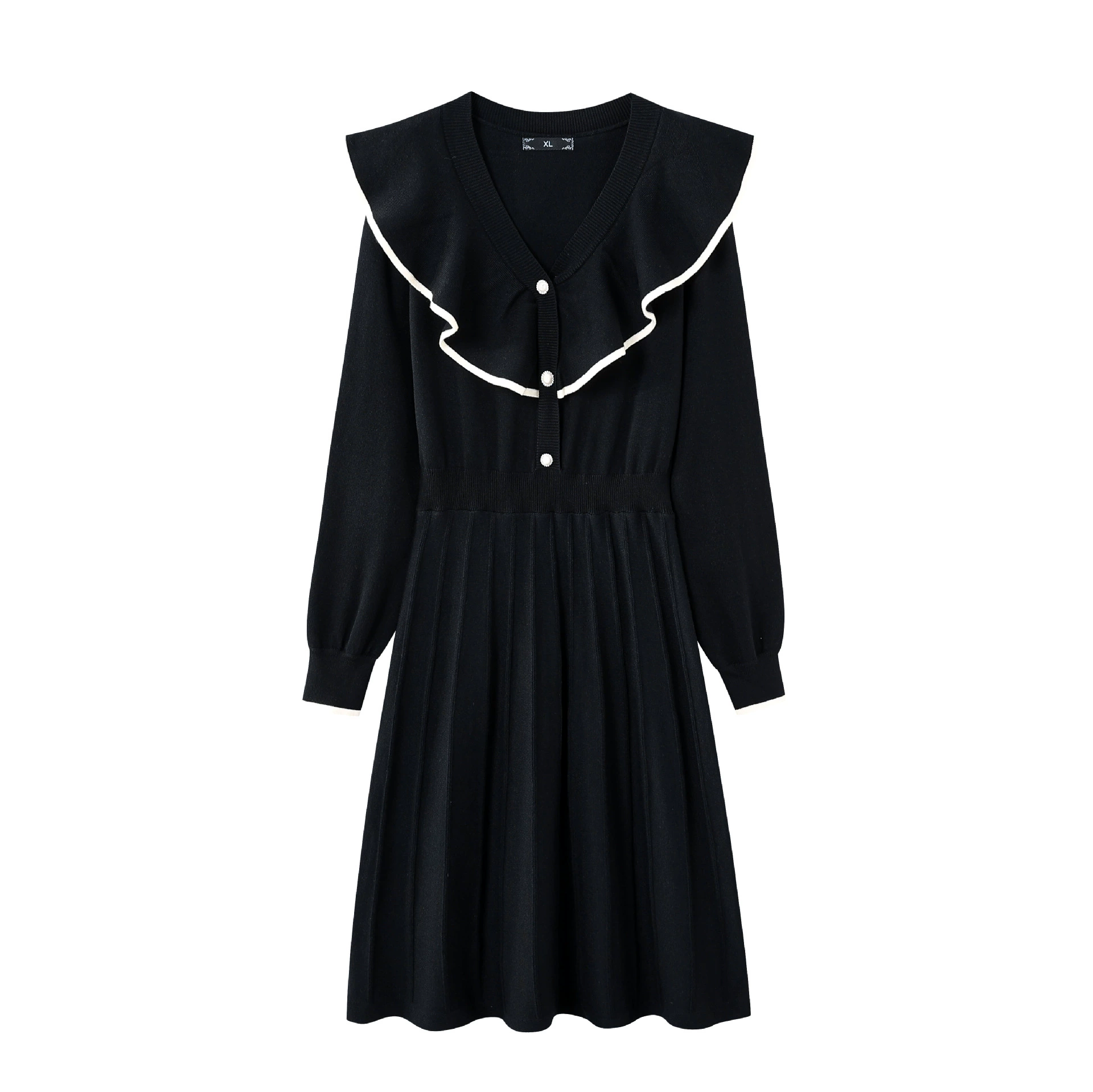 Большие размеры осенне-зимняя женская одежда 2023 облегающее пригородное трикотажное платье с кукольным воротником на талии пухлая Одежда для девочек