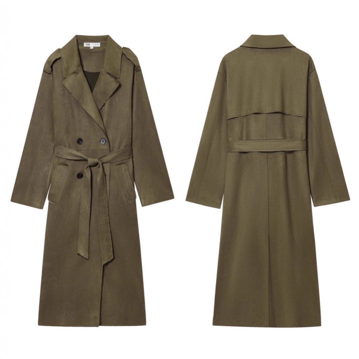 Autumn and Winter New Women's Fashion Versatile Lapel Long-Sleeve Double-Breasted Solid Color Extended Trench Coat Jacket Trendy