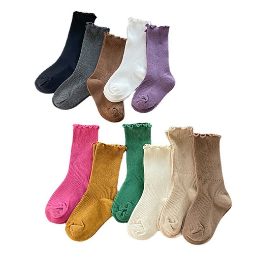 Children's Socks Spring Autumn Summer Cotton Socks Fungus Piles Korean Style Western Style Baby Solid Color Mid-Tube Socks Manufacturer Wholesale