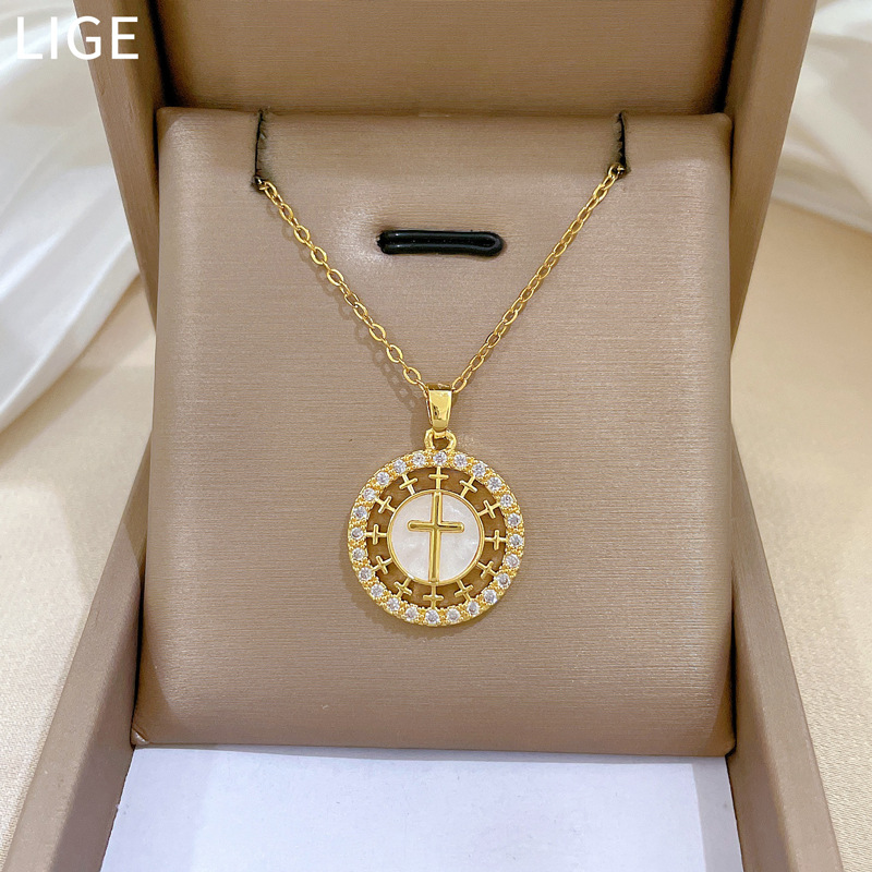Gorgeous Round Diamond Collarbone Necklace In Titanium Steel_voghion.com