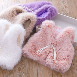 Girls' vest autumn and winter 2023 new western style baby faux fur vest warm vest baby outer wear waistcoat