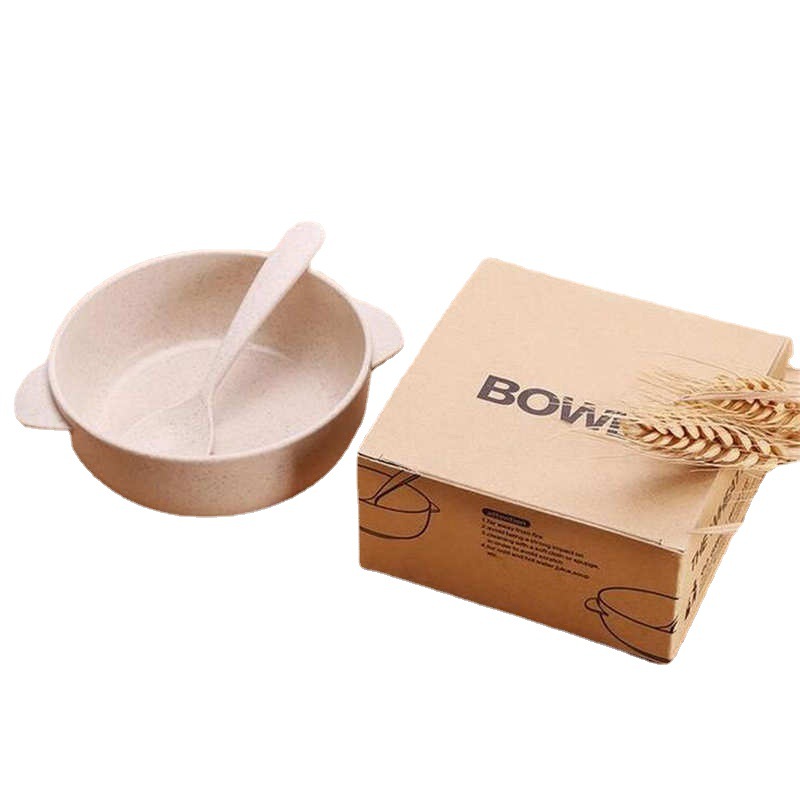 Trigo paja de arroz los niños degradable tazón cuchara traje vajilla con mango pequeño regalo