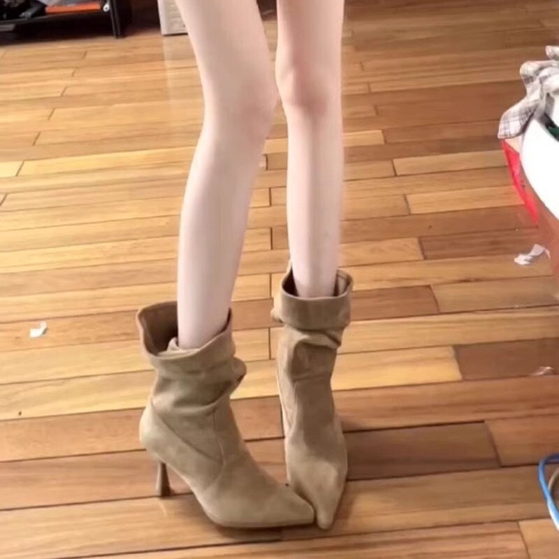 Omg!! Slimming Slouch Boots with Thin Heels, High Heels, Mid-Calf Boots, Ruched Short Boots Omg!! Slimming Slouch Boots with Thin Heels, High Heels, Mid-Calf Boots, Ruched Short Boots