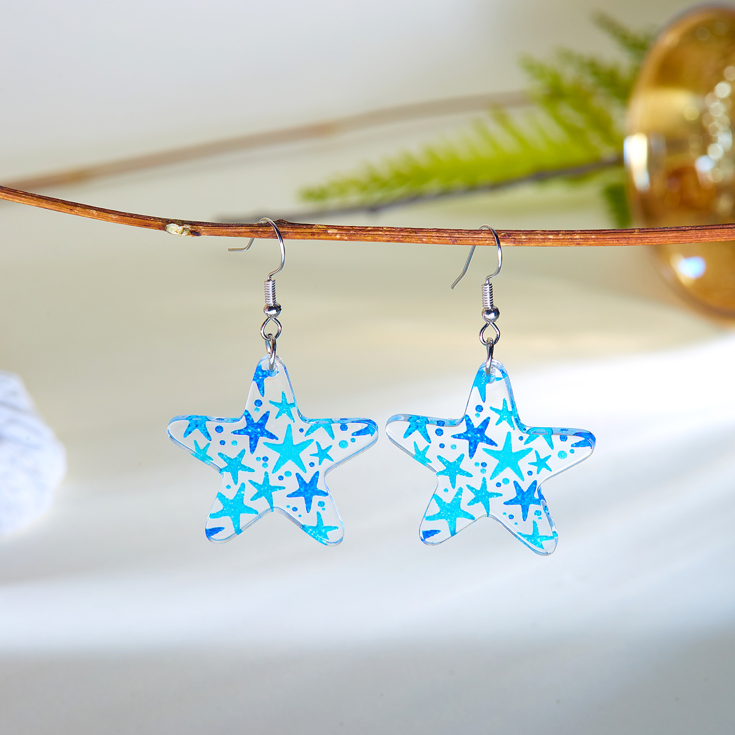 11g Weight Alloy Ear Needle Material Drop Earrings Classification 1 Pair Quantity Holiday, Daily Occasion Acrylic Material Starfish Pattern Spring&Summer Season Women's Gender Plating Design Vacation, Classic Style Style 1 Pair Vacation Classic Style Starfish Plating Acrylic Drop Earrings 6