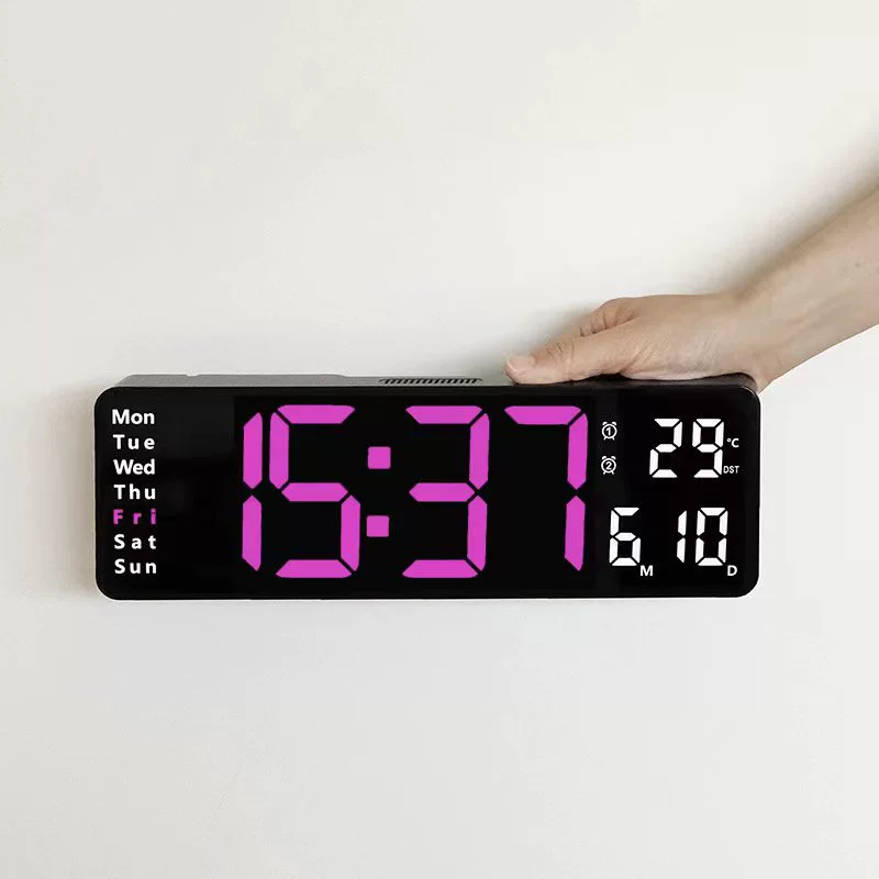 LED Wall Clock 6626, 16-inch Large Screen, Temperature & Alarm, Nordic Minimal