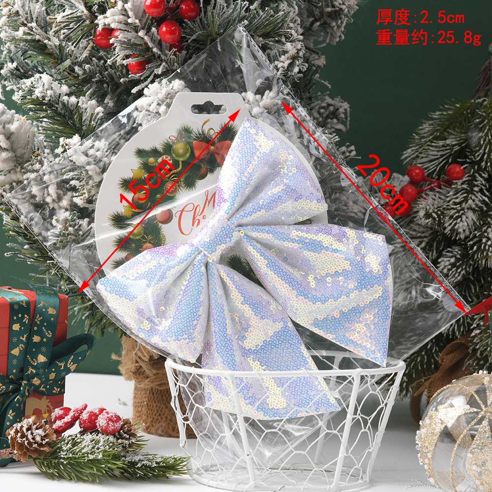 Nuevo lazo transfronterizo decoración navideña lentejuelas destello moda arco colgante de árbol de Navidad venta directa de fábrica