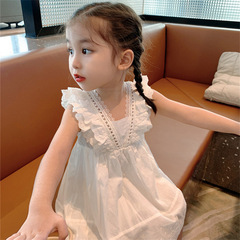 Ladies' Lace Dress 2023 Summer White Princess Dress with Tank Top and Lining for Baby Girls