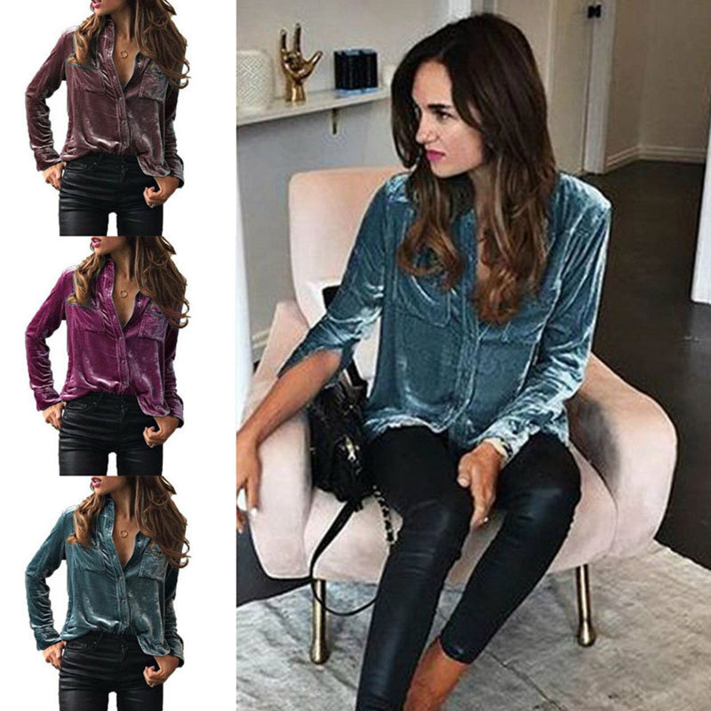 Foreign Trade European and American New Style Women's 2026 Spring and Autumn Velvet Shirt Long-Sleeved Turn-Down Collar Women's Velvet Top Shirt Hot Item
