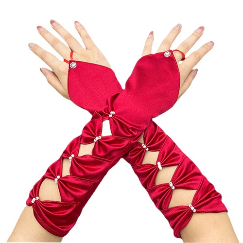 Hollow hook finger elastic wedding dress wedding gloves mid-length embroidered beaded gloves foreign trade source gloves