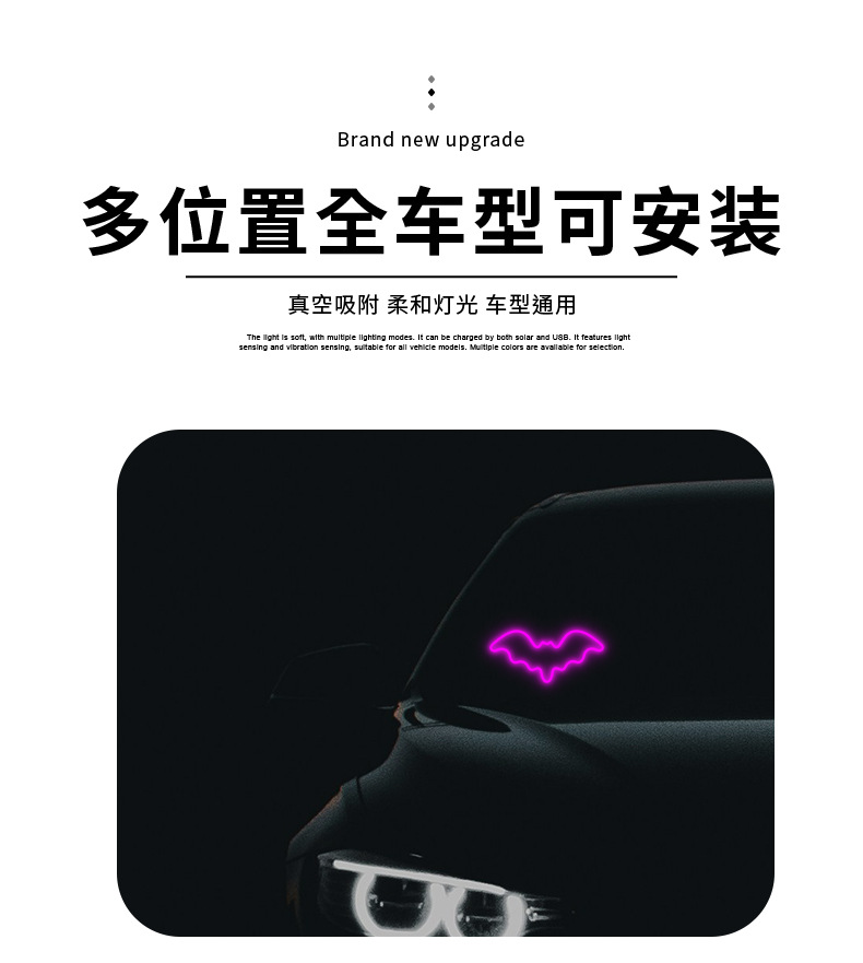 Car Solar-Powered Wireless Led Triangular Window Heart-Shaped Light, Wireless Neon Glowing C-Pillar Ambient Car Interior Decoration