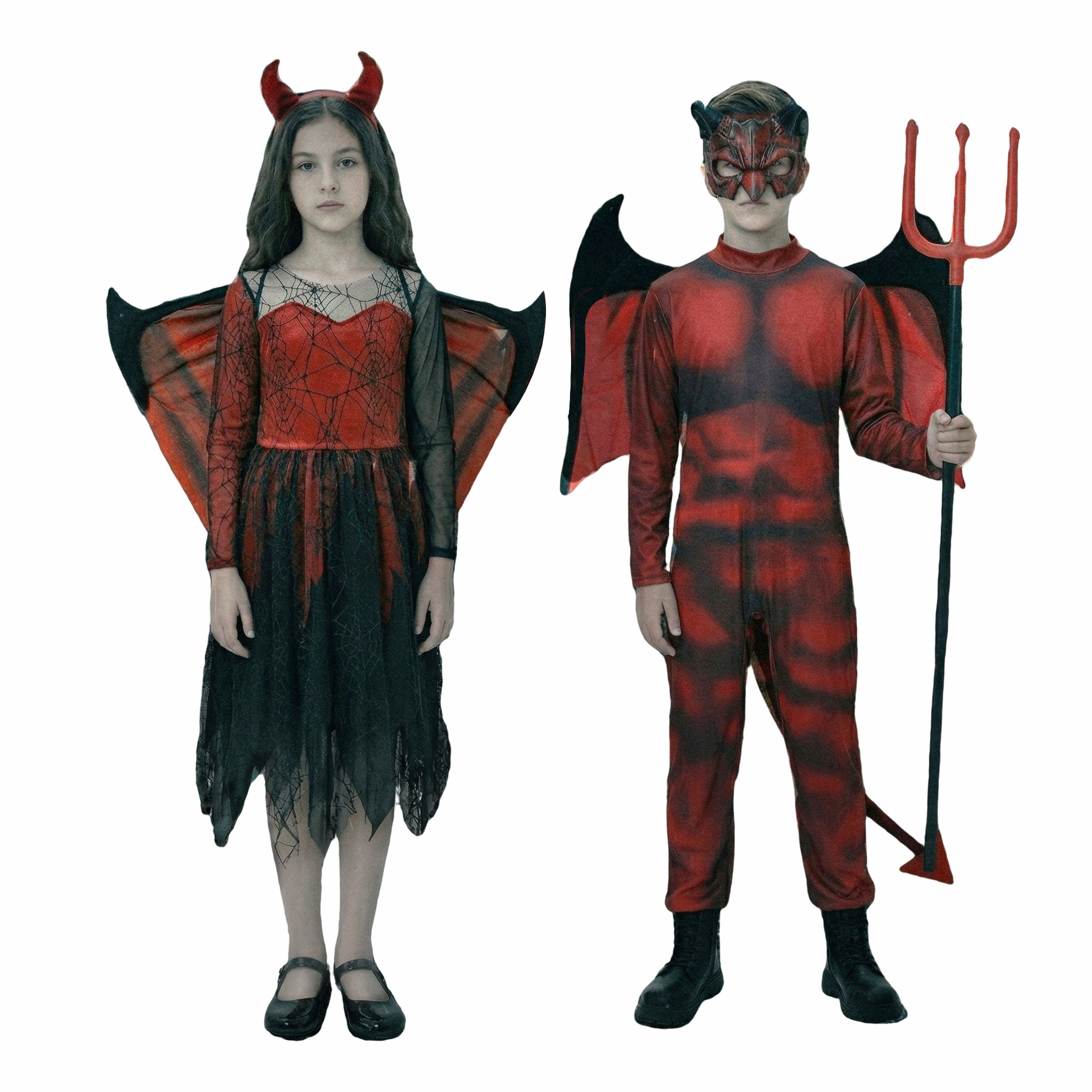 【新品】跨境爆款万圣节服装儿童演出服蜘蛛网蝙蝠披风褶皱巫婆帽