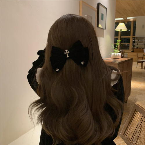 Black velvet cross hairpin series ~ oversized grabber small fragrant bow dark trendy cool hair accessories for women