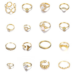 亞馬遜新款組合戒指星星月亮心形尾巴古巴鏈男女情侶戒指組合