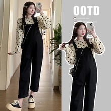 孕妇背带裤套装春秋外穿时尚洋气2025新款秋装小个子阔腿裤子秋季