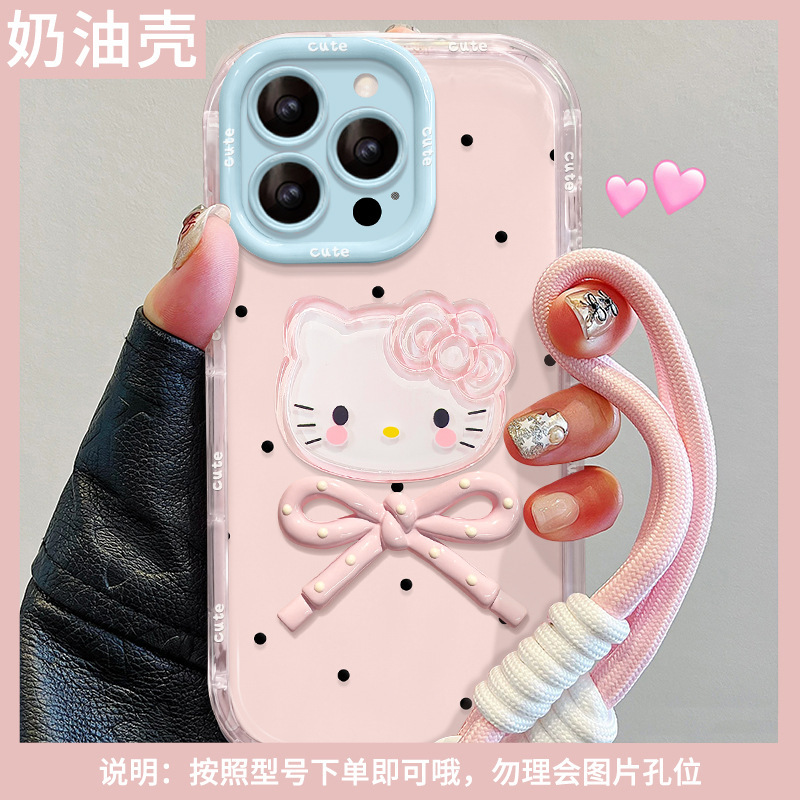 波点kt猫挂绳适用苹果16可爱手机壳iphone17promax甜美15韩风14女|undefined