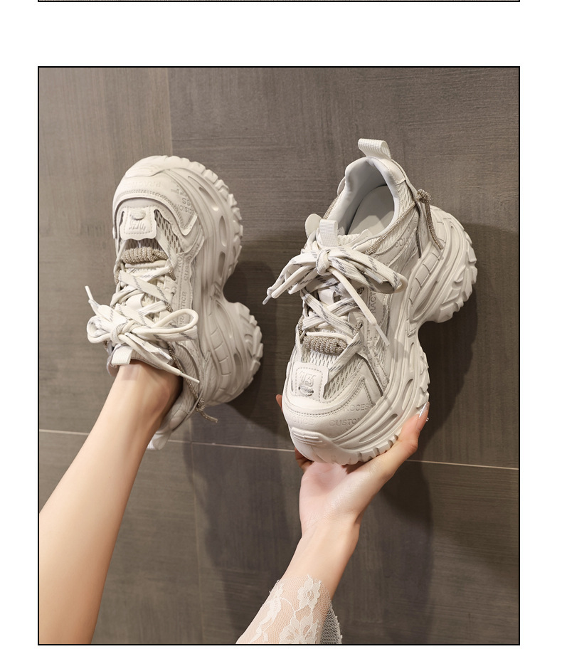 Giày sneaker nữ đế dày tăng chiều cao, lưới thoáng khí, phong cách thể thao — Tro thô chi tiết 12