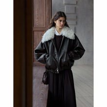 【识几】可拆卸毛领保暖夹棉皮夹克简约通勤挺阔有型外套女M9901