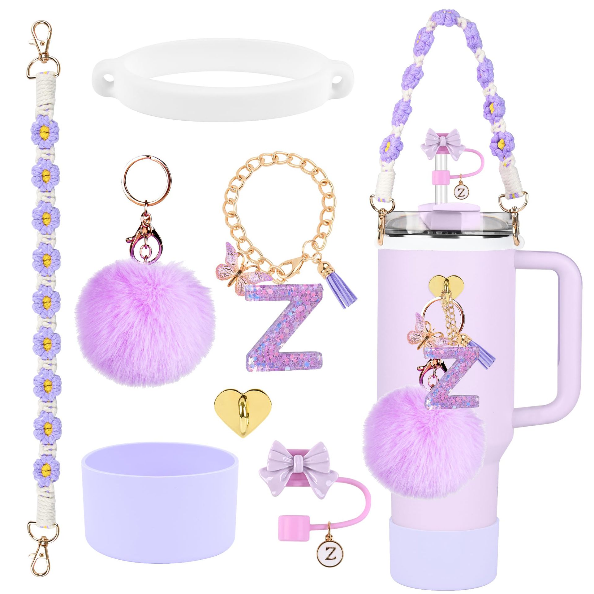 Hot sale Stanley Cup accesorios set 10mm cubierta de paja letras mariposa cadena bola de silicona cubierta de taza
