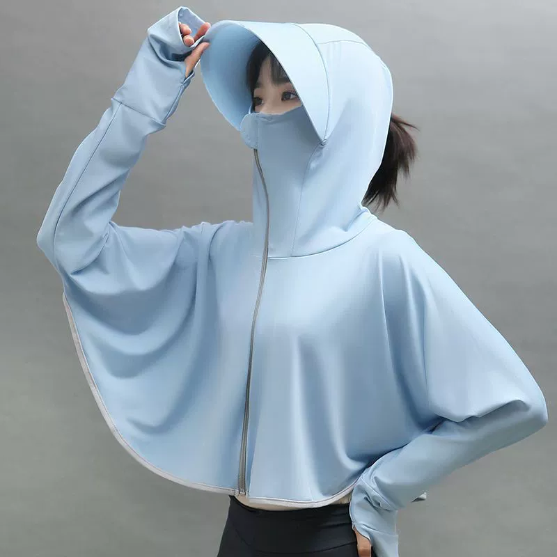 Солнцезащитная одежда для женской верхней одежды, новинка 2025 года, дышащая летняя блузка из ледяного шелка с капюшоном, короткая велосипедная солнцезащитная одежда с длинными рукавами