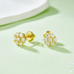 Flower moissanite earring s925 silver plated 18k gold earring small and exquisite European and American earring birthday gift