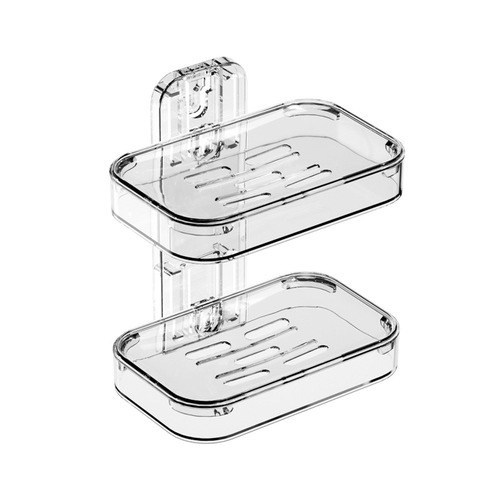 Soap Box Wall Mount Drain Double Layer Storage Rack PET No Drilling Bathroom Shower Soap Box