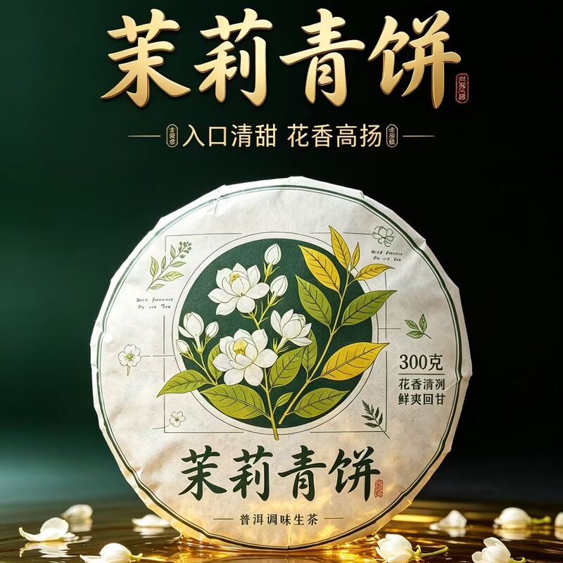 【Jasmine Green Cake】Yunnan Jasmine Pu'Er Raw Tea Cake, Strong Floral Aroma, Rich and Sweet, Fresh and Refreshing Tea Leaves 【Jasmine Green Cake】Yunnan Jasmine Pu'Er Raw Tea Cake, Strong Floral Aroma, Rich and Sweet, Fresh and Refreshing Tea Leaves