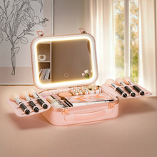 带LED灯化妆箱带镜子护肤品收纳箱大容量化妆品盒手提便携跟妆箱