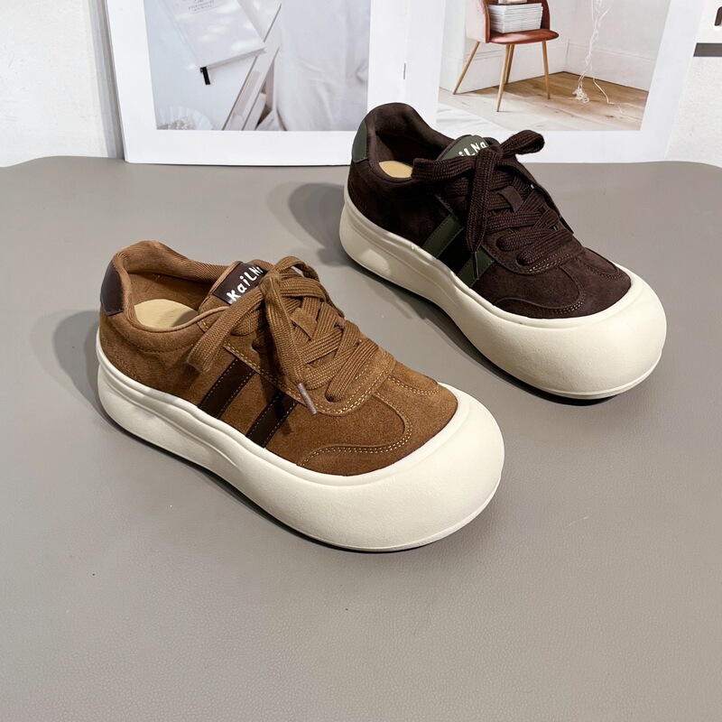 Genuine leather, thick-soled, oversized, popular German training shoes, women's sneakers, 2025 autumn/winter new collection, casual round-toe athletic shoes for women Genuine leather, thick-soled, oversized, popular German training shoes, women's sneakers, 2025 autumn/winter new collection, casual round-toe athletic shoes for women
