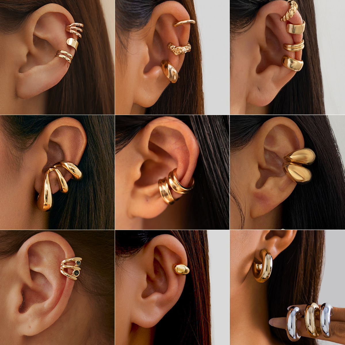 Cross-Border Non-Pierced Ear Clips for Women, Metal Pleated Sweet and Cool Geometric Earrings, European and American Niche Bean Earrings, Jewelry Earrings