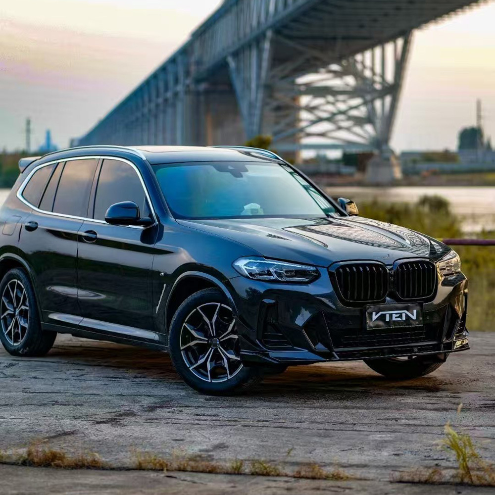 Suitable for 22-25 BMW X3 G01 late LCI modified VTEN front lip, front air spoiler, glossy black three-section front splitter