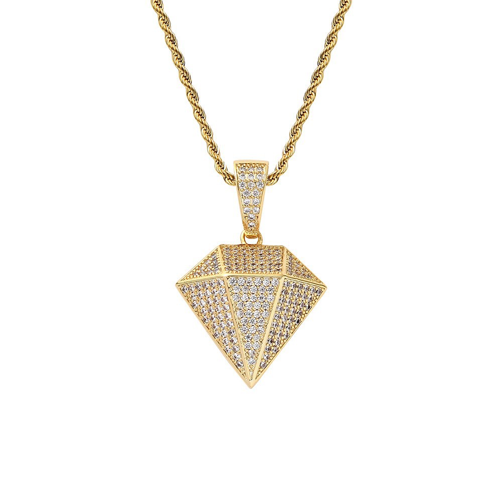 Diamond Pendant Necklace, Geometric Brick Design, Copper Accessory_voghion.com