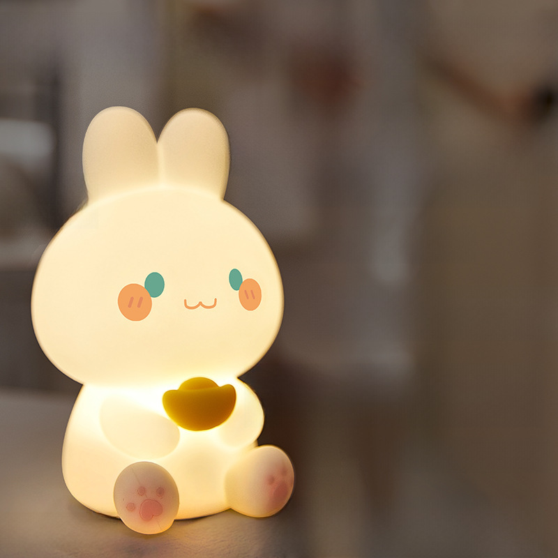 New model with rabbit night light silicone night light charging clap voice control bedroom bedside cartoon companion sleep light 