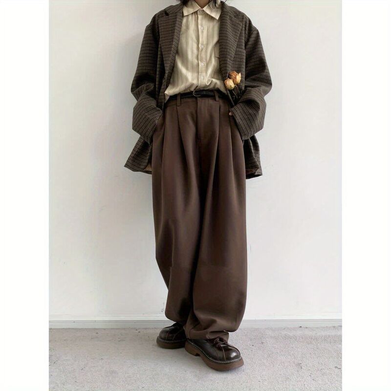 Japanese Retro Melard Straight-Leg Coffee-Colored Dress Pants for Men and Women, Spring and Autumn Drapey Wide-Leg Loose Casual Long Trousers