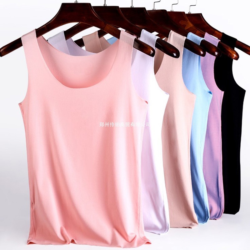 女性用シームレスベスト、ボトムス、スリムフィット、ホワイトインナー、アイスシルク薄い小さなサスペンダー、夏用ノースリーブTシャツ|undefined