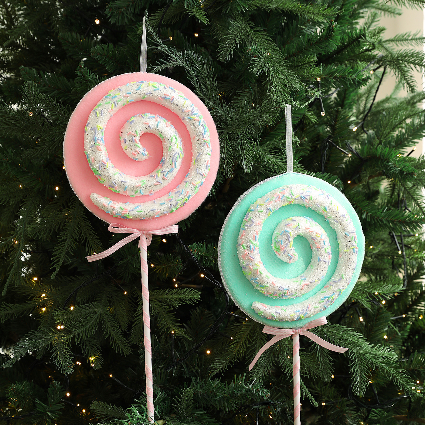 Color transfronterizo Lollipop espuma caramelo polvo pegajoso color árbol de Navidad ventana decoración colgante decoración colgante