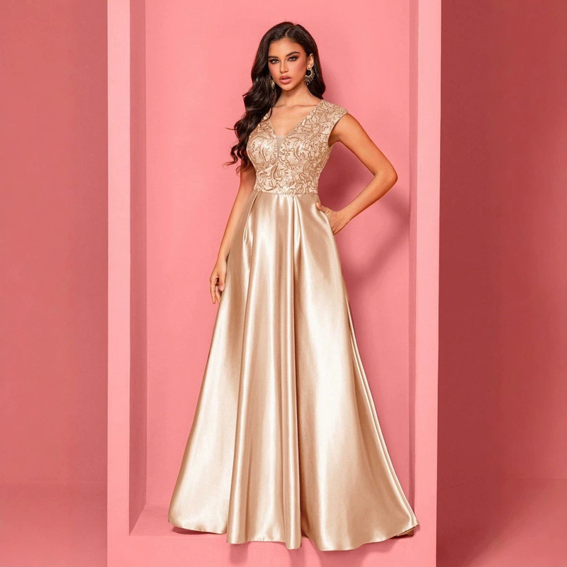 New European and American Amazon Women's Fashion Cross-Border V-Neck Evening Dress for Banquets, Elegant Long Dress New European and American Amazon Women's Fashion Cross-Border V-Neck Evening Dress for Banquets, Elegant Long Dress