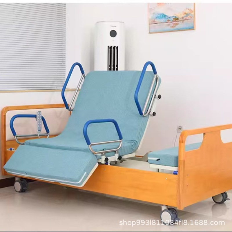 麻痺患者の家庭用電動回転介護ベッド、全自動背もたれと脚を持ち上げ、リモコンで昇降できる介護ベッド|undefined