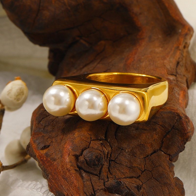 13g Weight Artificial Pearls, December Birthstone Turquoise Inlay Material Rings Classification 1 Piece Quantity Banquet, Party Occasion Titanium Steel Material Geometric Pattern Women's Gender Plating, Inlay Design Elegant, Glam Style Titanium Steel Elegant Glam Geometric Plating Inlay Artificial Pearls Turquoise Rings 7