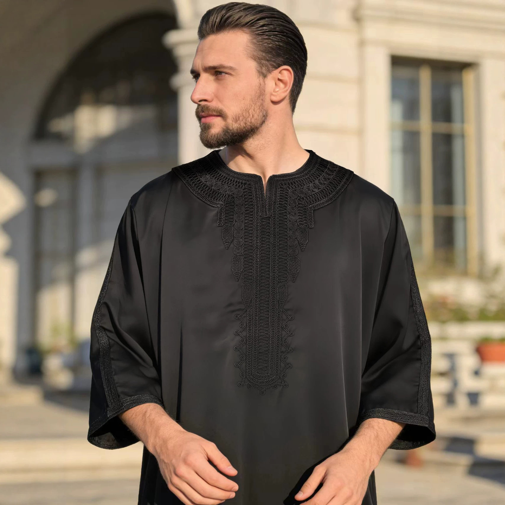 2026 New Cross-Border Men's Short-Sleeve Casual Youth Plain Embroidered African Men's Clothing